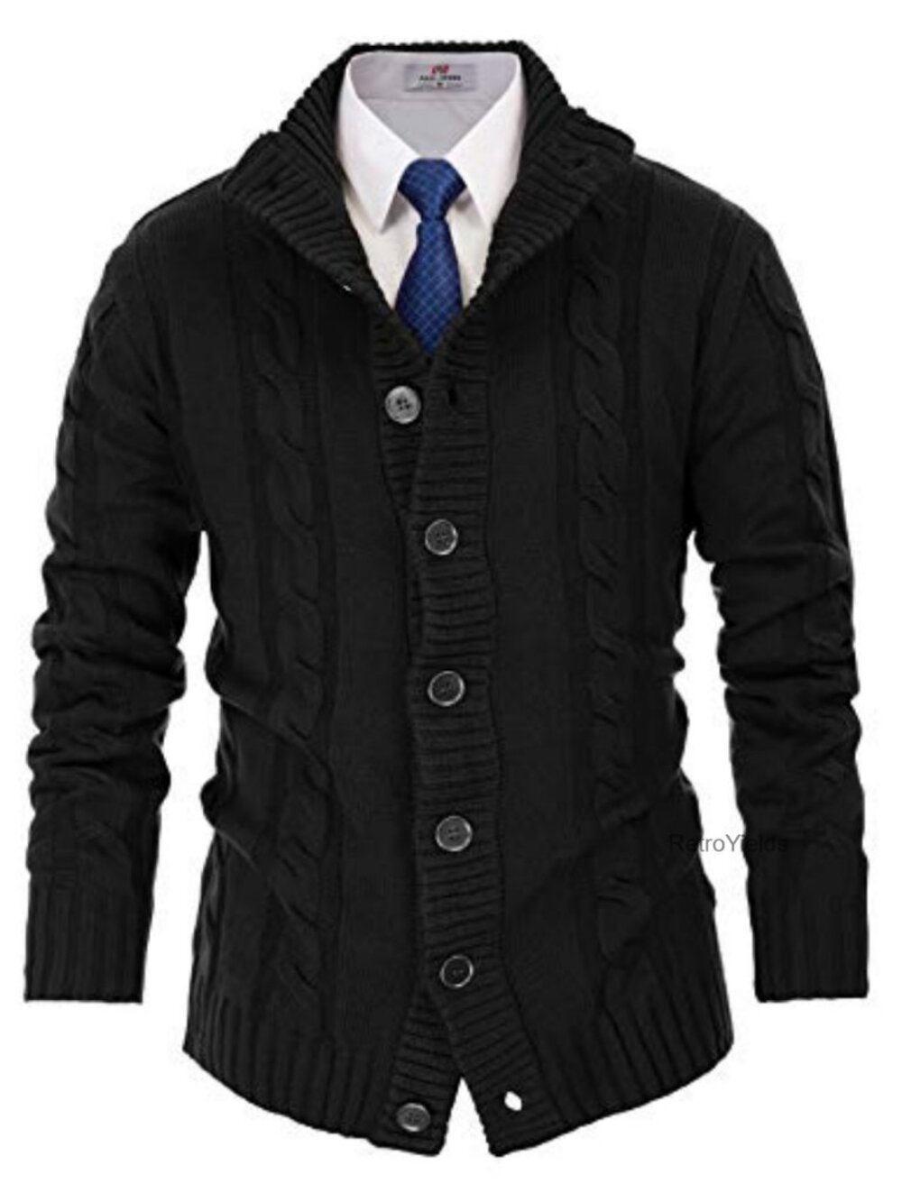 Mens Cable Knit Cardigan Sweater Slim Fit Stand Collar Button Down Knit